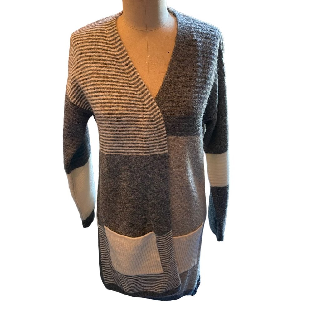 Topshop Size 2 Duster Patchwork Knit Sweater Card… - image 1